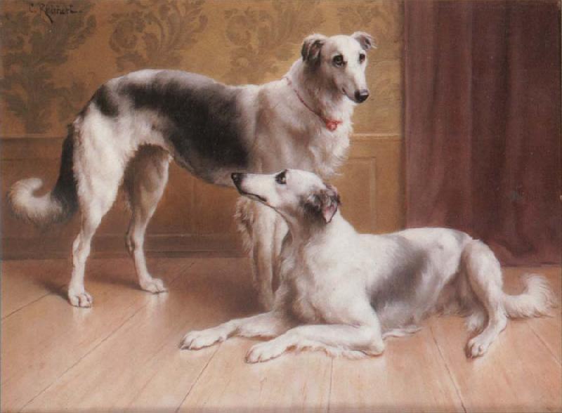 Carl Reichert Hounds in an Interior oil painting image
